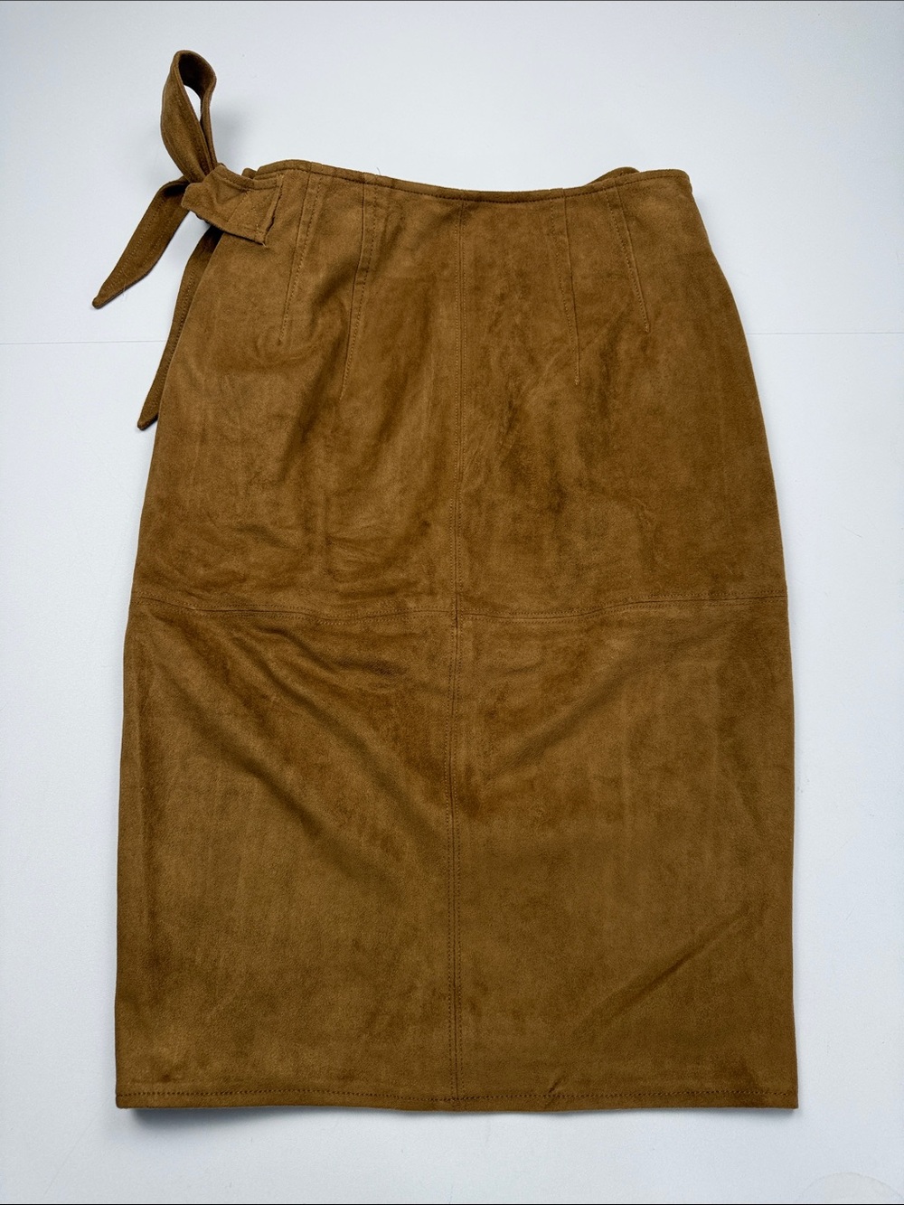Express Brown Faux Suede Wrap Pencil Skirt Tie Waist Western Boho Size 8 - Picture 3 of 7